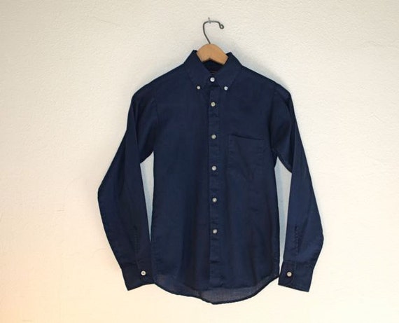 Vintage Navy Blue Button Down Bruxton Boys Shirt by jarin on Etsy