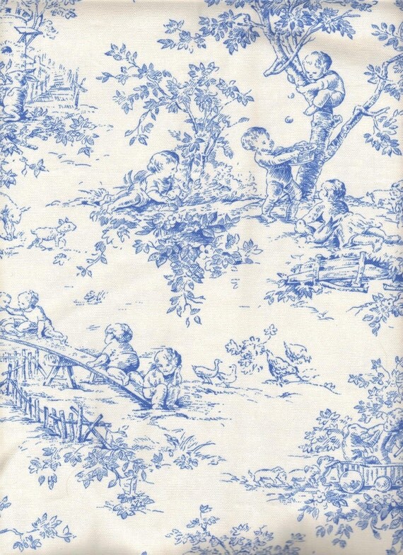 Blue Child Toile Fabric by eeniemeenie on Etsy