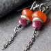 Orange Carnelian, Fuchsia Ruby, Oxidized Sterling Silver Wire Wrapped Dangle Earrings - DAYBREAK