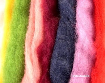 Shetland wool 2.6oz/75gr, 7 colors, for needle felting and wet felting
