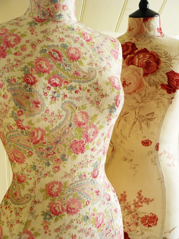 Items similar to RESERVED Full Size Vintage Paisley Print Linen Mannequin Dressform