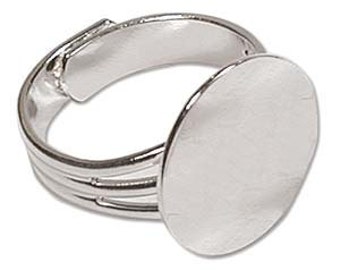 Silver Plated Adjustable Ring Blank With 16mm Pad (12) 85001