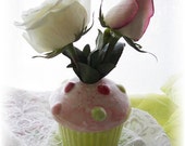 Cupcake Pink and Green Ceramic Bud Vase