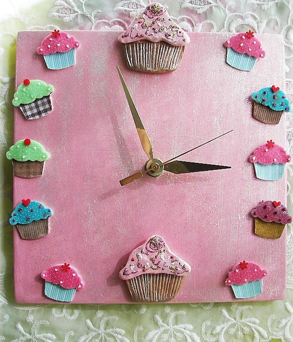 Cupcake Clock Design Ceramic Cupcake Design in Pinks and Blues