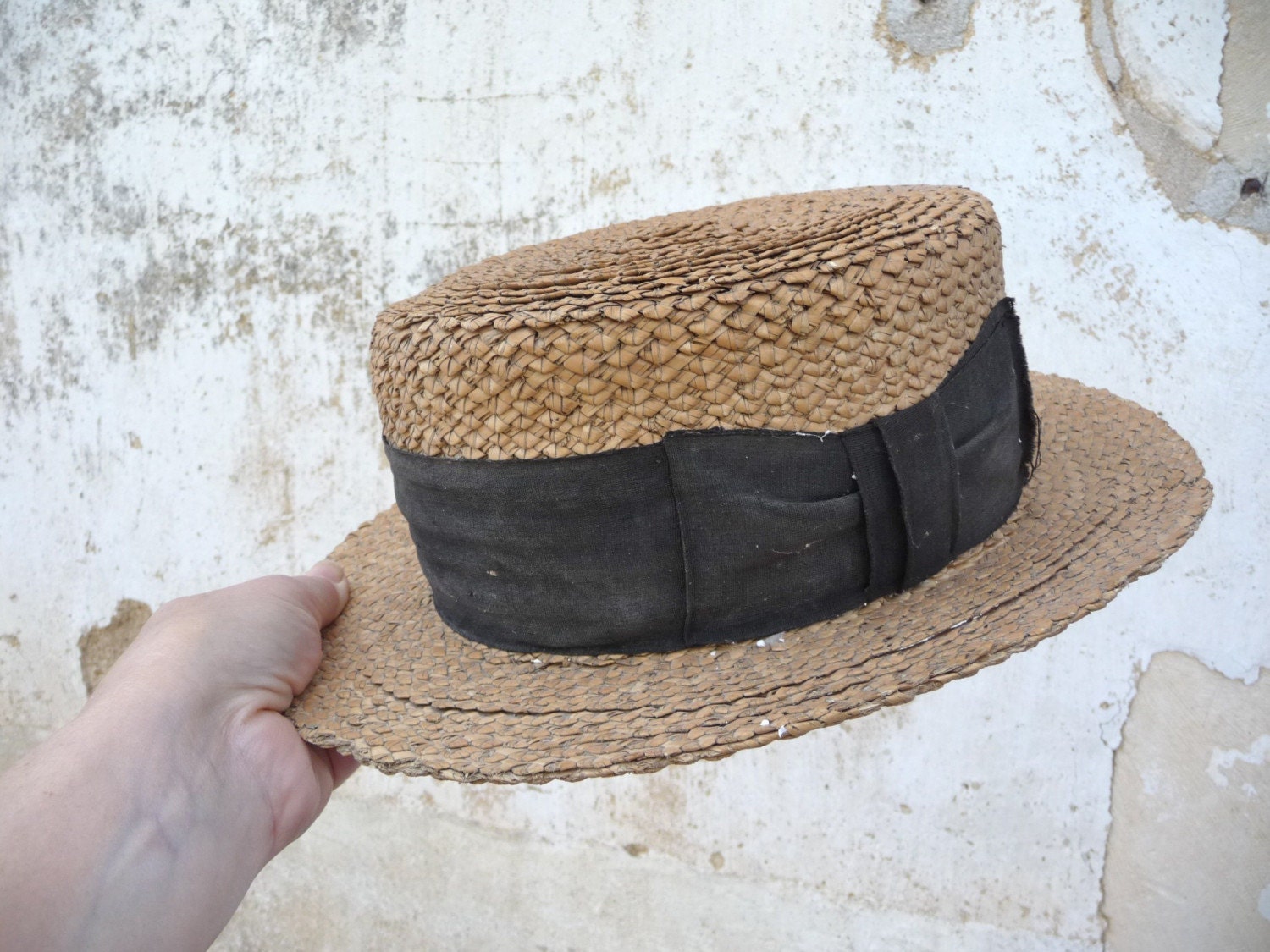 Circa 1900s/1920s straw boater hat by laboheme on Etsy