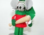 Christmas Ornament Mouse Baseball Player-one of the cute felt mice gifts for animal lovers and collectors by Warmth