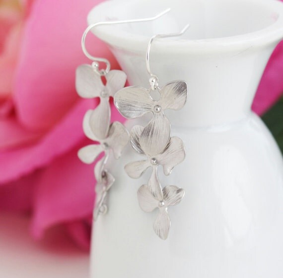 Silver Orchid Earrings Flower Earrings by JacarandaDesigns on Etsy