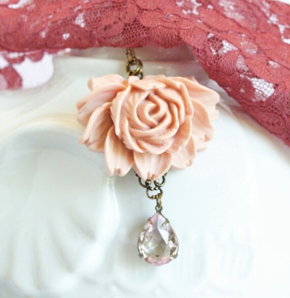 Sale 50% off Statement Necklace Peach Jewelry Rose