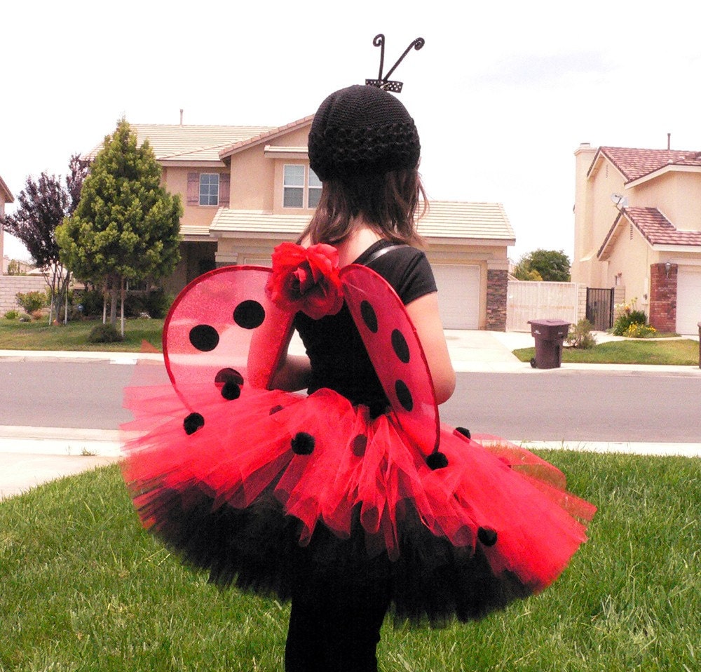 Ladybug Girl Costume Custom Sewn Tutu Wings and Antenna