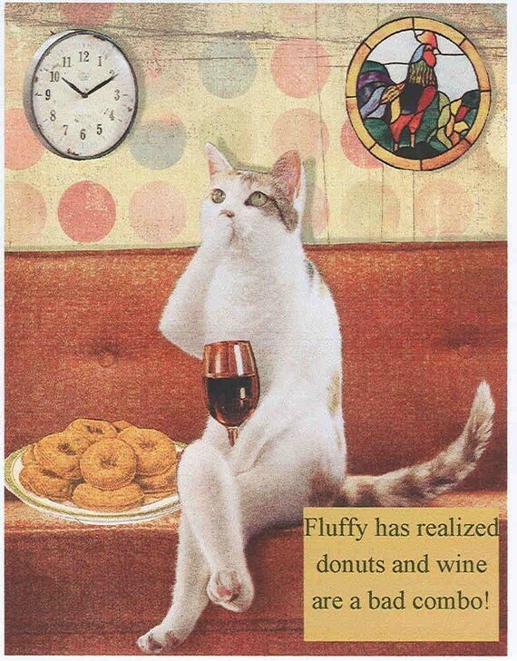 4x5 card print humorous blank card Wine greeting Cat