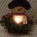 Primitive Wooden Snowman Electric Candle Box and Greenery and pip berries