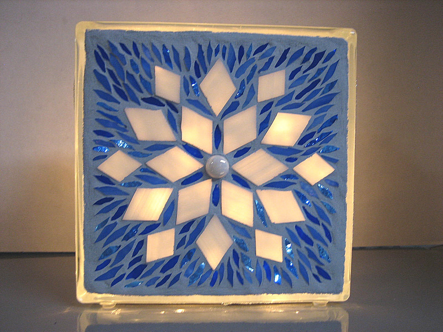 Mosaic Snowflake Lighted Glass Block