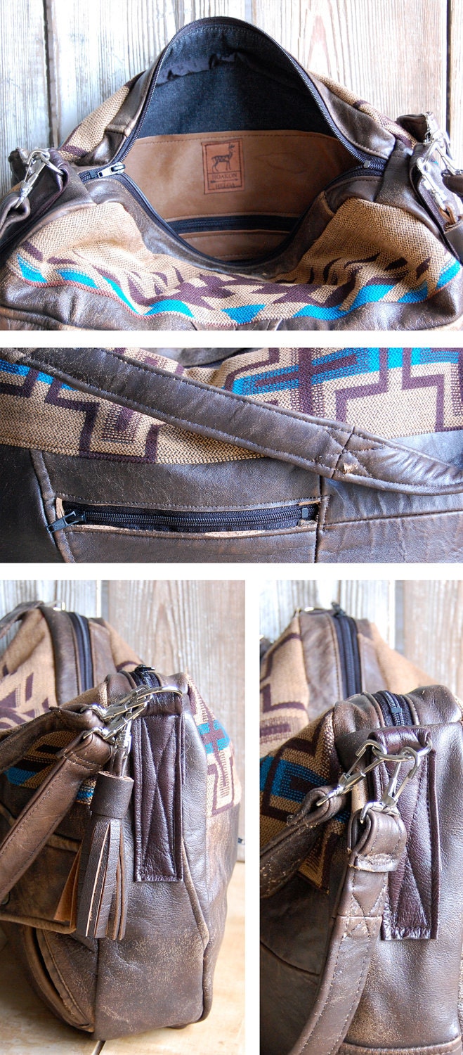 Tundra in reclaimed brown leather and navajo fabric