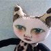 Leopard cat Art doll ooak- hand painted face- one of a kind- fiber art- ugly cute- cat girl art