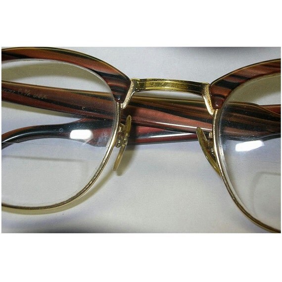 Vintage 1950s Shuron eyeglasses horn rimmed wood grain by xurple
