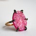 Hot Pink Drusy in Oxidized Sterling Silver Prong Setting on Gold Fill Band- Handmade by Rachel Pfeffer