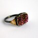Cranberry Drusy with Brass Triangles in Oxidized Sterling Silver Setting - Handmade by Rachel Pfeffer