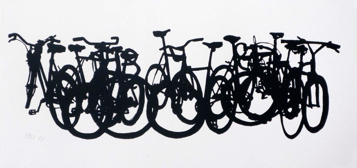 Bicycle Art Print Bike Stack Midi 09-08 Classic Black and