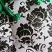 25 Textured Black and White Damask 2 Inch Scalloped Circle Party Favor Tags with Satiny Green Ribbon RESERVED FOR LAUREN
