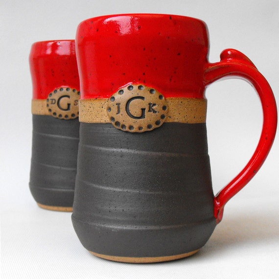 Personalized Pottery Tankards Mugs TWO Custom Monogrammed