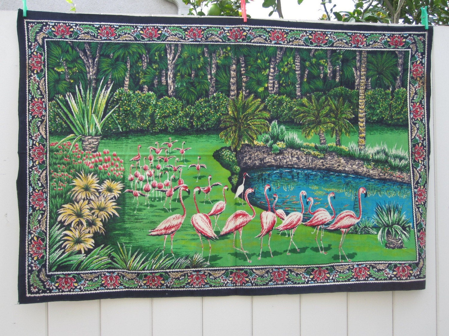 VINTAGE VELVET TAPESTRY / WALL HANGINGTROPICAL FLAMINGO