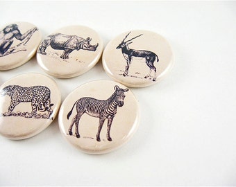 6 Animal Magnets / African Safari Wildlife Exotic Animals / wine charms / animal refrigerator magnets / pins / magnabilities 1166