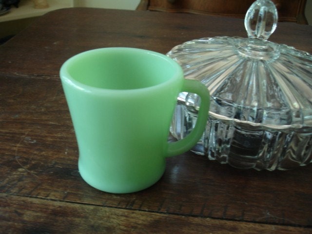 Vintage Fire King Oven Ware Jadite Green Coffee Mug By