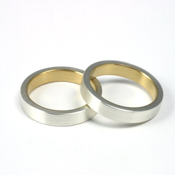 Items similar to Silver & Gold Wedding Ring Set on Etsy