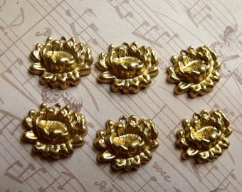 Lovely Brass Lotus 3D 20x17mm Charm Stampings 6 Pcs