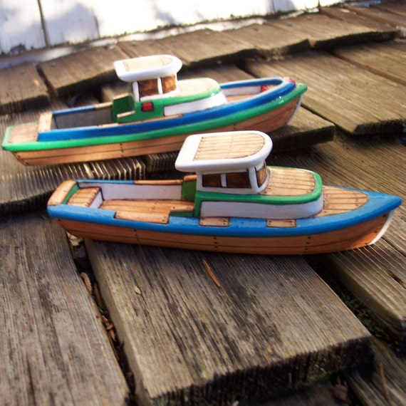 Two Wooden Toy Boats Set