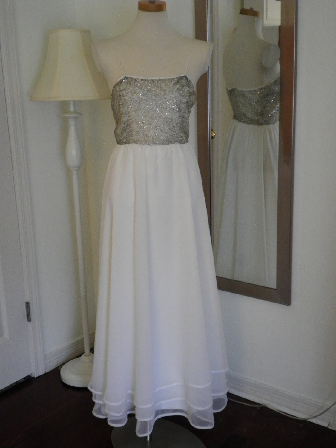 white and silver gown