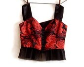 Red and Black Steampunk Blouse Roses Brocade Sleeveless