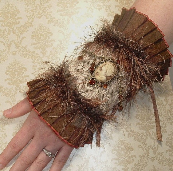 Steampunk Victorian Wrist Cuff Brown Cream Vintage Cameo by SeamsVictorian steampunk buy now online