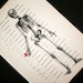 Skeleton Man in Love on Vintage Medical Shorthand Text - 5 x 7