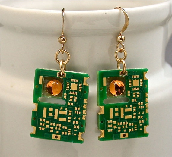 Recycled 24K GOLD Circuit Board Earrings Midas Touch