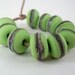 Silvered Ivory on Lime Green -Lampwork Accent Beads - Etched - new color