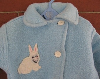 Rare Vintage 1940s bunny applique newborn baby blue fleece bunting snowsuit
