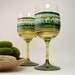 Woodland Forest- Pair of Green Original Hand Painted Wine Glasses