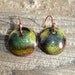 Handmade Enamel Earrings, Simple Circle, Round, Copper, Dangle, Dot, Autumn Leaves II in Green, Yellow, Black, Red and Orange, SRA (A182)