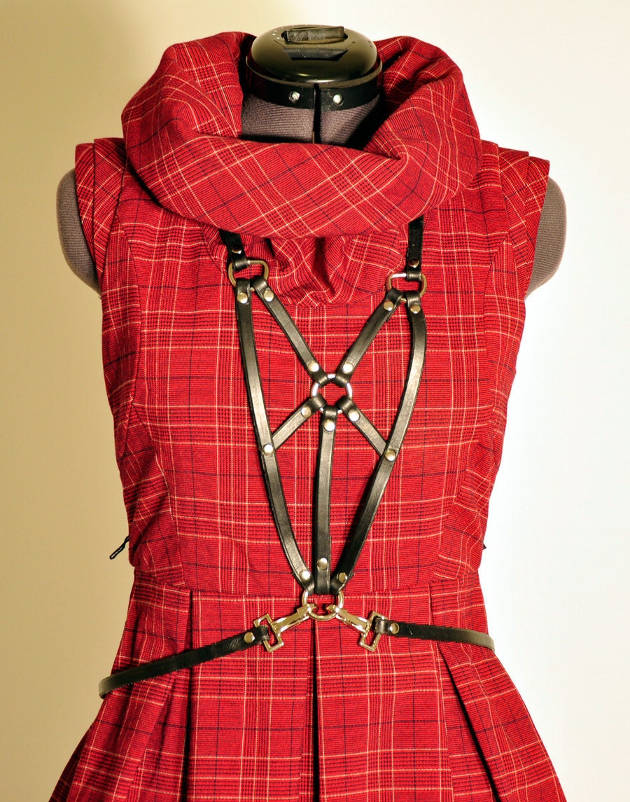 Black Leather Harness Necklace