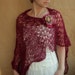 Burgundy SCARF, shawl, wrap, capelet with flower PIN---hand knitted