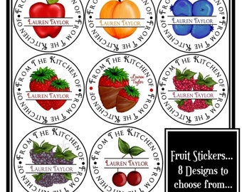 Personalized canning labels,Fruit Stickers, Canning Labels, Fruit,Apple,Peach,Blueberry, Strawberry,Raspberry,Blackberries, Cherry,Set of 12