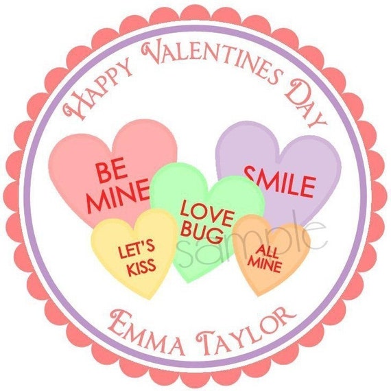 Valentines Day Stickers, Candy Hearts, Valentines Day, Labels, Tags, Seals, Favor, Set of 12 Il_570xn