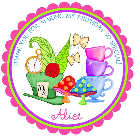 Wonderland Inspired Stickers, My Secret Wonderland, Mad Hatter Hat, Tea Cups, Tea Party, Birthday, Party, favor stickers Il_570xn