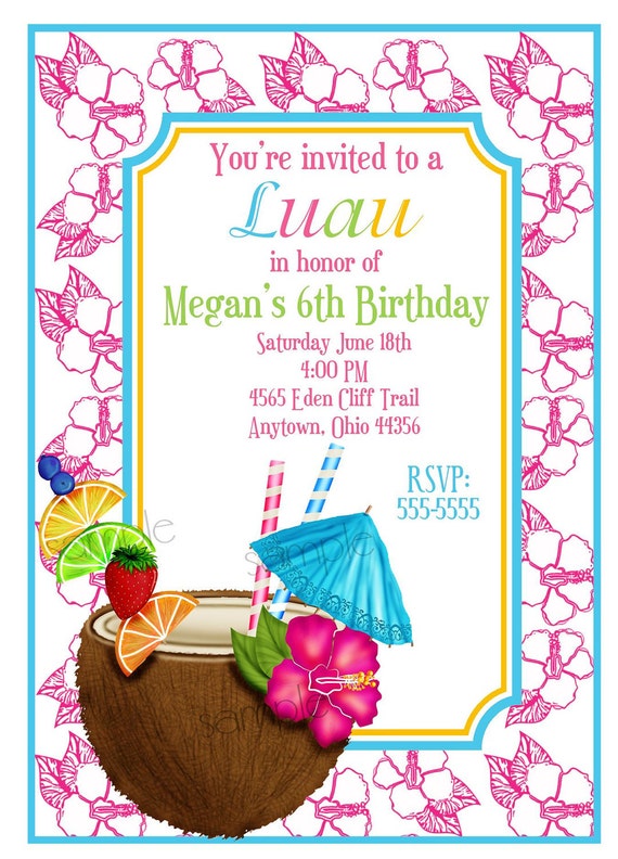 Hawaiian Luau Invitations Luau Invitations Coconut Hawaiian