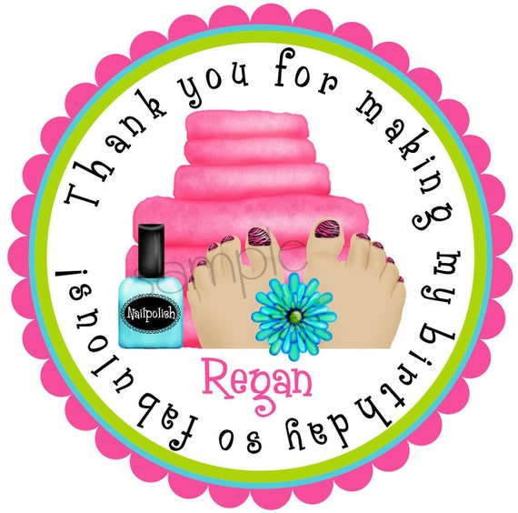 Spa Birthday Party stickers, Spa party, Favor stickers, Pedicure,personalized labels, set of 12 Il_570xn