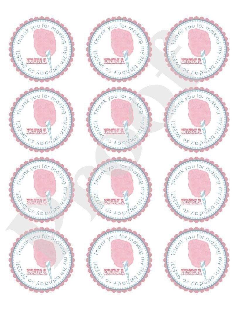 Personalized Stickers Cotton Candy Labels Seals Birthday