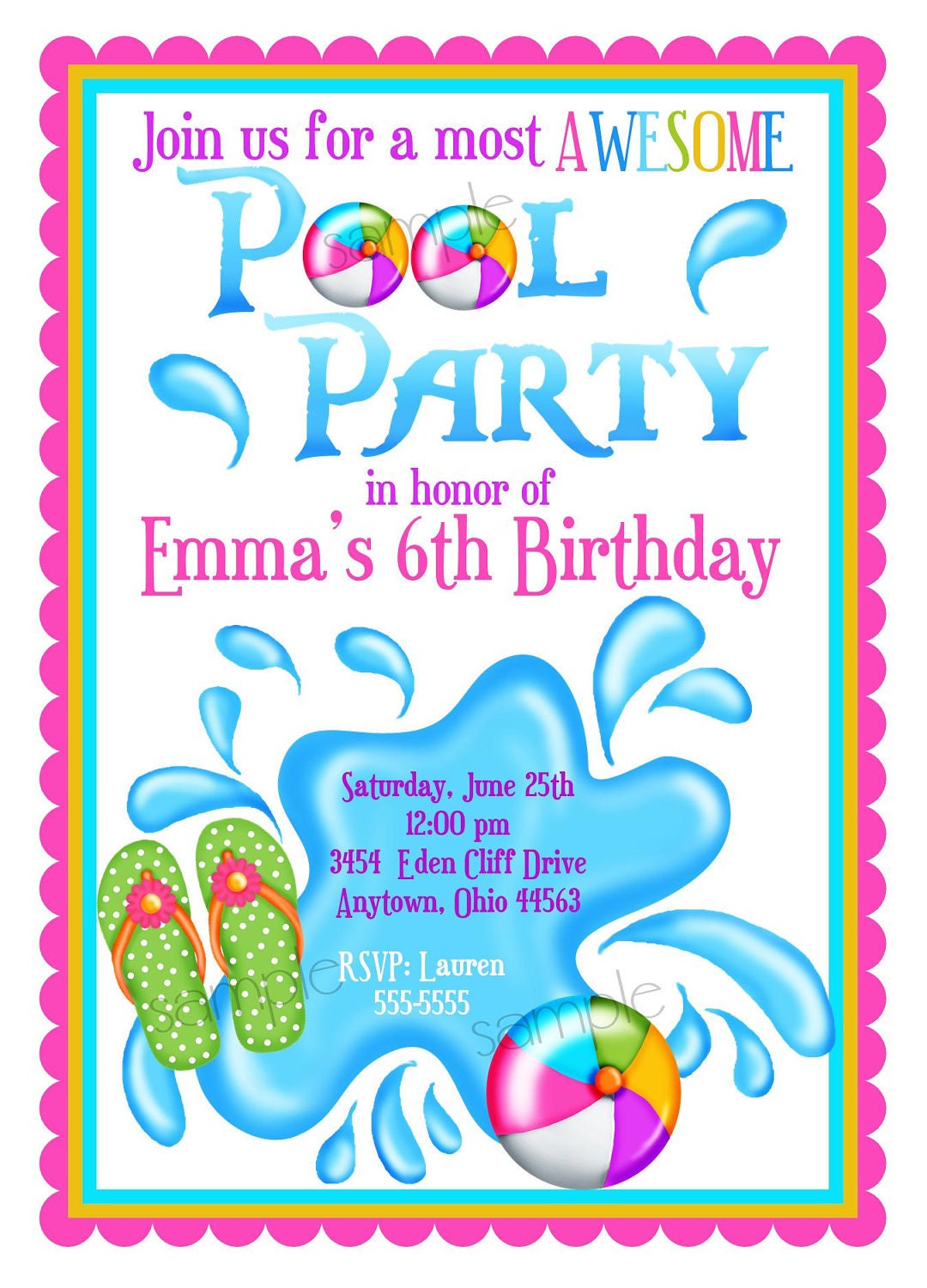 Pool Party Invitations Personalized Invitations Girl