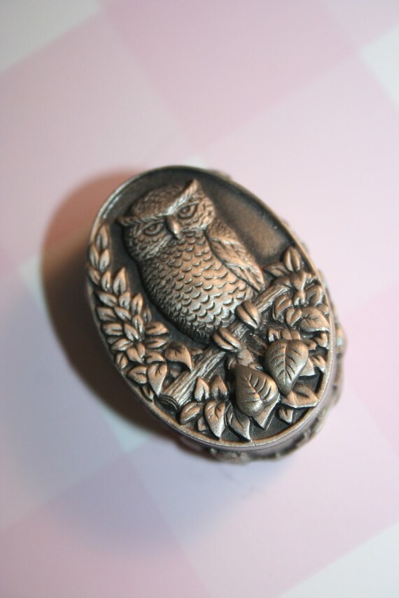 Genuine Pewter Owl Trinket Box Earrings Necklace and Brooch