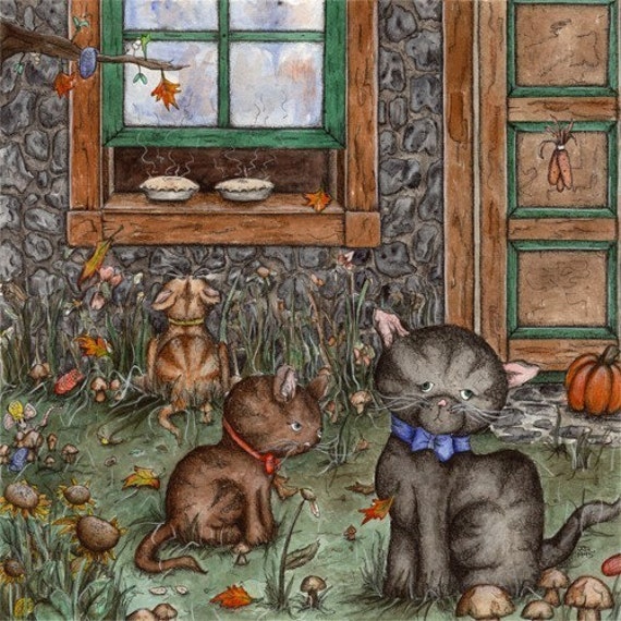 Items similar to Childrens Art The Three Little Kittens Who Lost Their Mittens 8x8 print